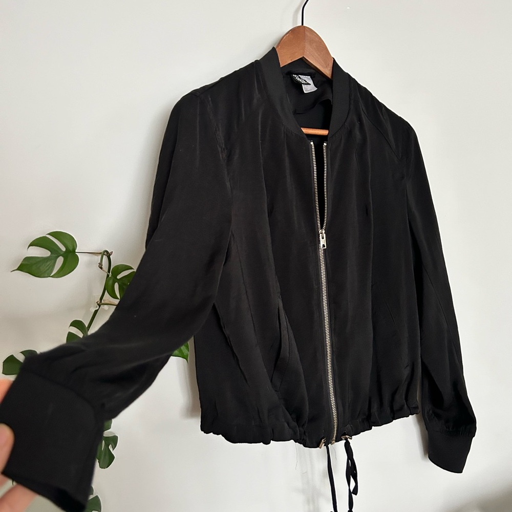 Women's Black Silky Bomber Jacket